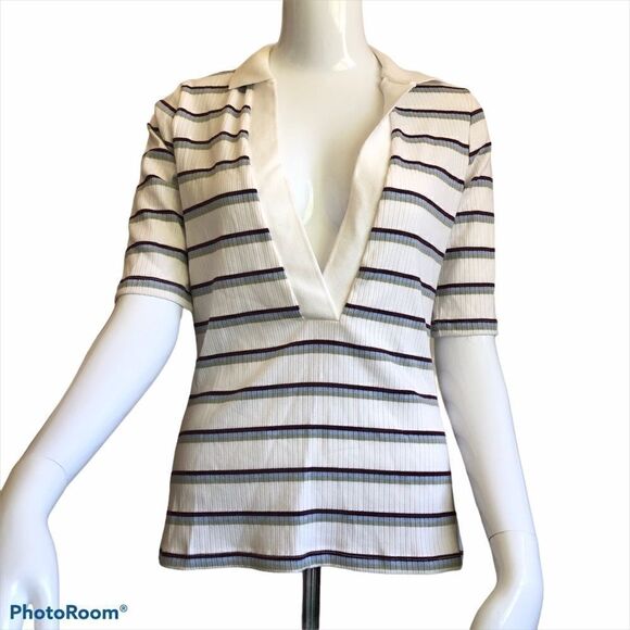 NEW FREE PEOPLE Donna Striped Tee Top Short Sleeves in Ivory Color.Size XS - Picture 4 of 9